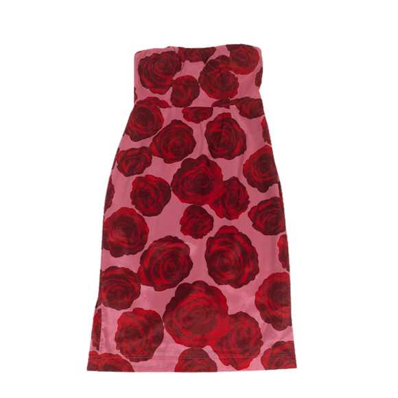 Pink Red Rose Strapless Midi Dress Coquette Fairycore Romantic Goth NY&Co SZ S - Picture 5 of 12